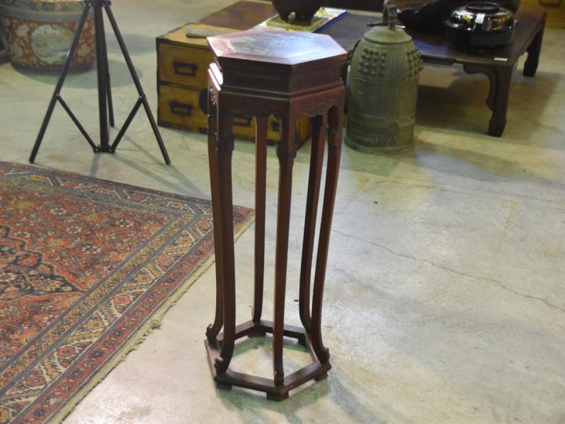 Chinese Hardwood and Marble Pot Plant Stand - Image 5