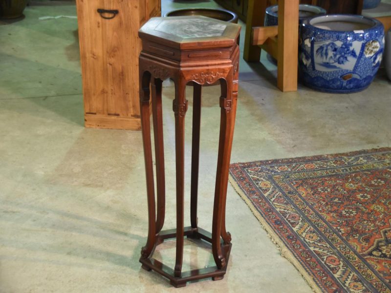 Chinese Hardwood and Marble Pot Plant Stand - Image 4