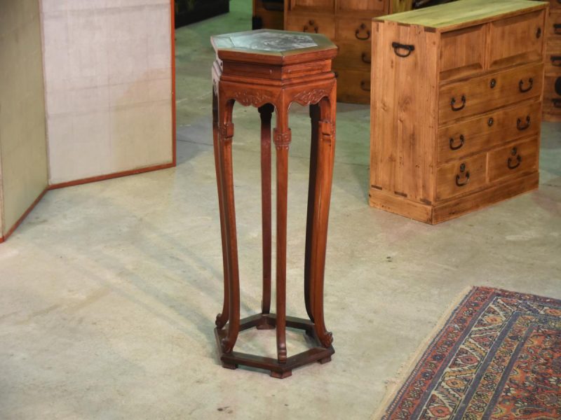Chinese Hardwood and Marble Pot Plant Stand - Image 3
