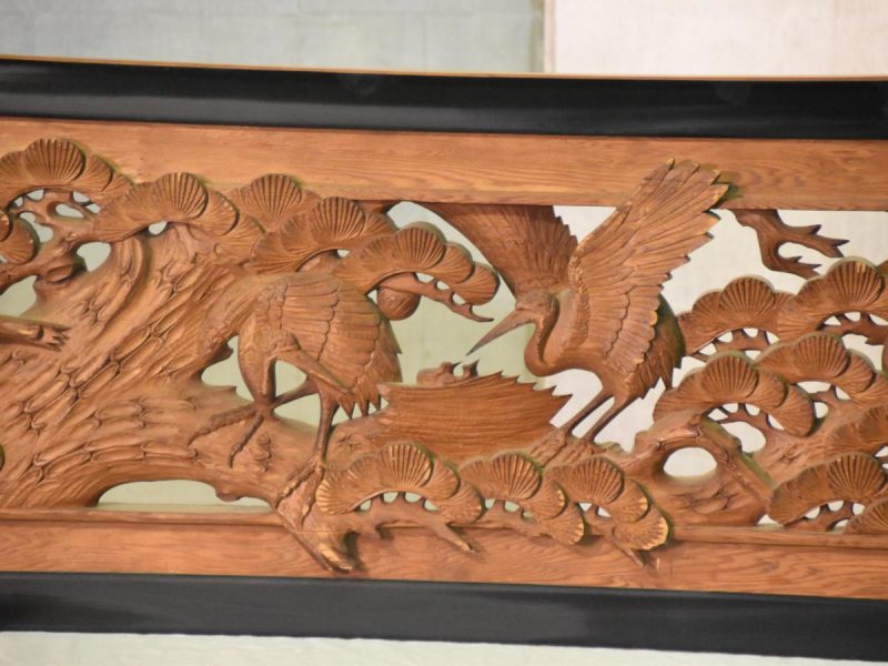 Japanese Rama Carved Wooden Transom decorated with Cranes and Matsu Pine Tree - Image 10