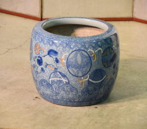 Japanese Early 20th Century Blue and White Ceramic Hibachi