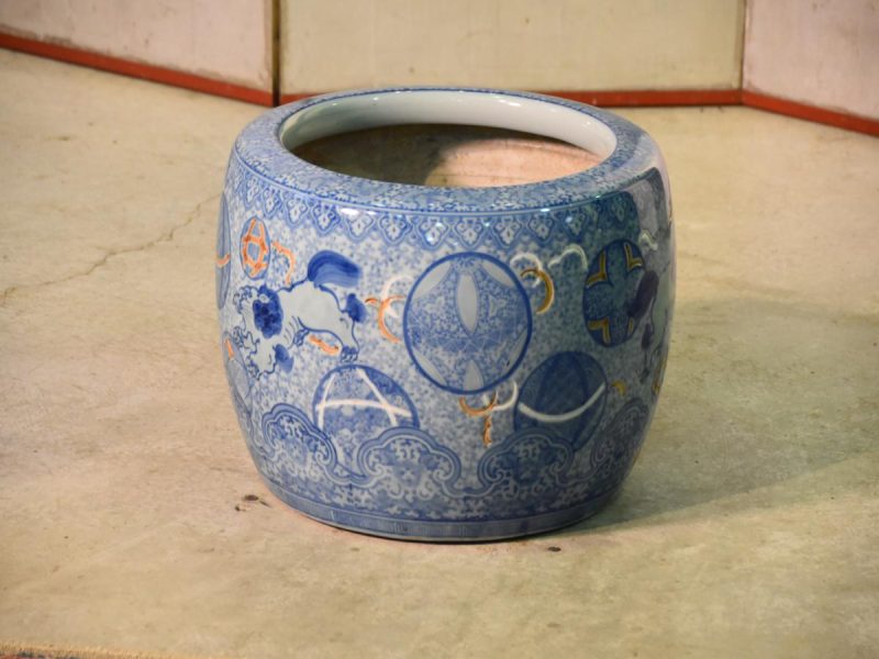 Japanese Early 20th Century Blue and White Ceramic Hibachi