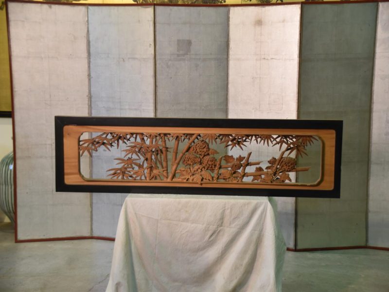 Traditional Japanese Rama Transom of Bamboo and Chrysanthemum