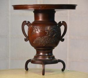 Japanese Cranes, Turtles and Pine Bronze Vase Usubata