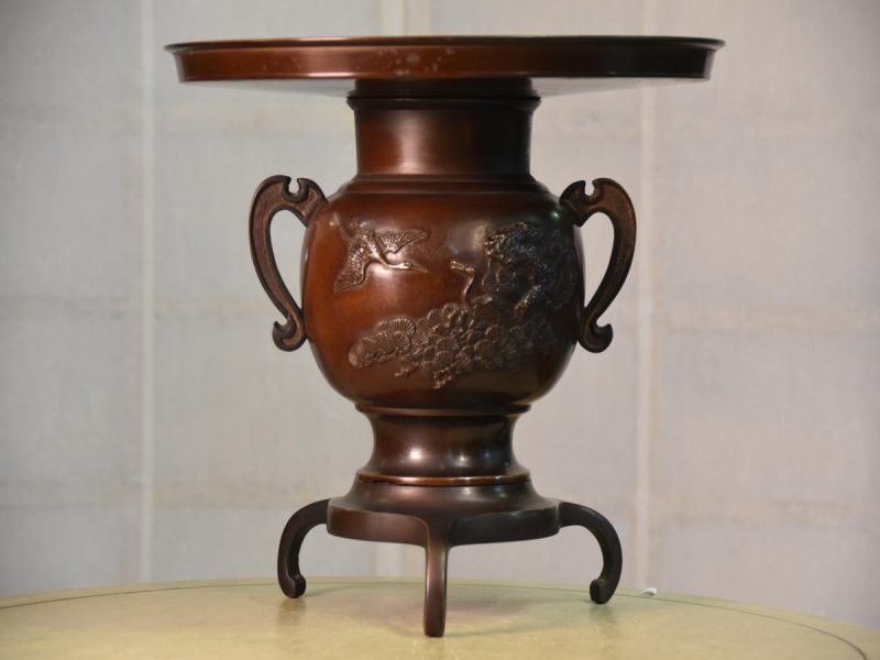 Japanese Cranes, Turtles and Pine Bronze Vase Usubata