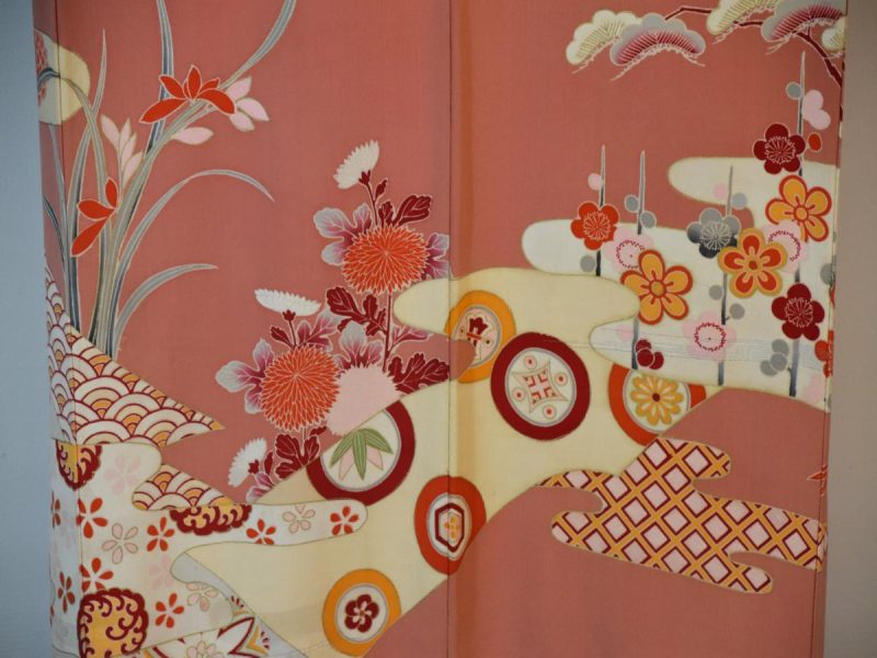 Japanese Silk Vintage Salmon Pink Tomesode Formal Kimono - Image 12