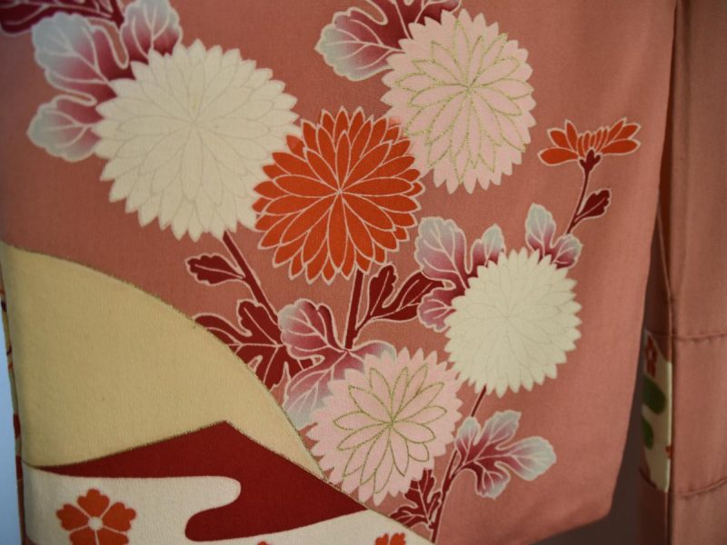 Japanese Silk Vintage Salmon Pink Tomesode Formal Kimono - Image 10