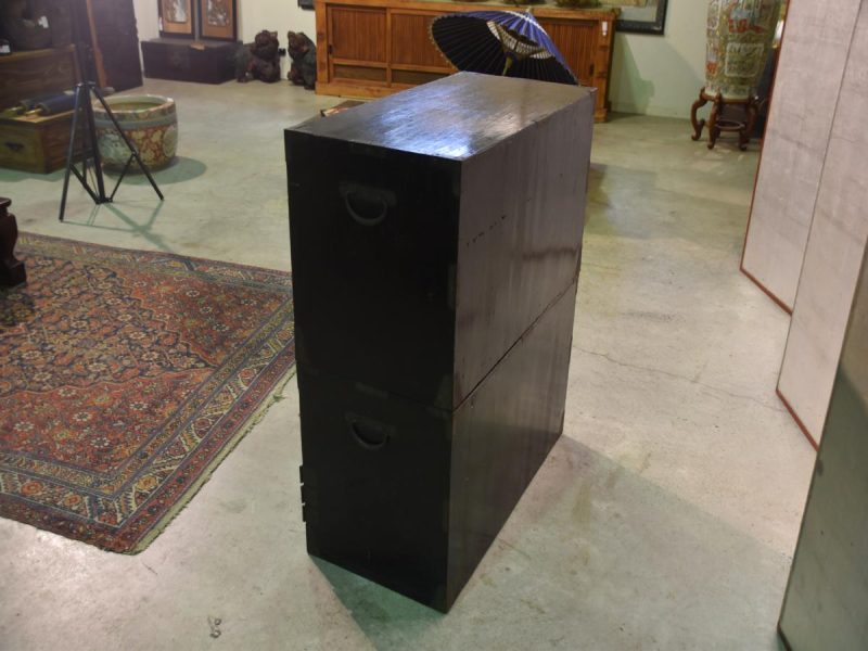 Japanese Black Lacquered Chest of Drawers (2 Sections) - Image 14