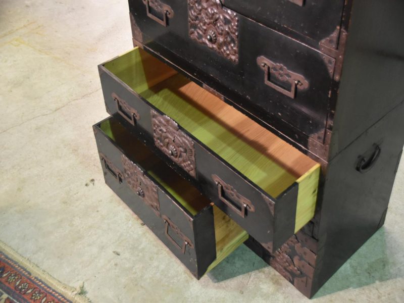 Japanese Black Lacquered Chest of Drawers (2 Sections) - Image 13