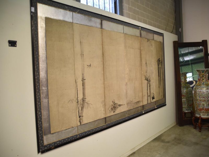 Japanese Momoyama Period 6 Panel Sumi-E Screen - Image 4