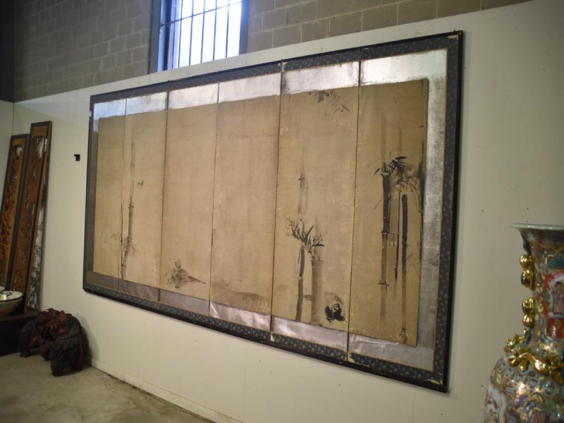 Japanese Momoyama Period 6 Panel Sumi-E Screen - Image 3