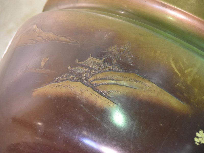Large Cast Bronze Japanese Hibachi (Brazier) with a Wooden Base - Image 10