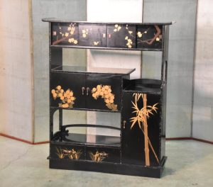Japanese Black Lacquer Maki-E Kazari Dana Display Shelves