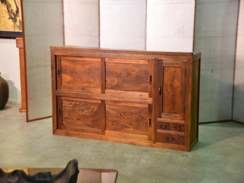 Antique Elm Wood Sideboard Chest