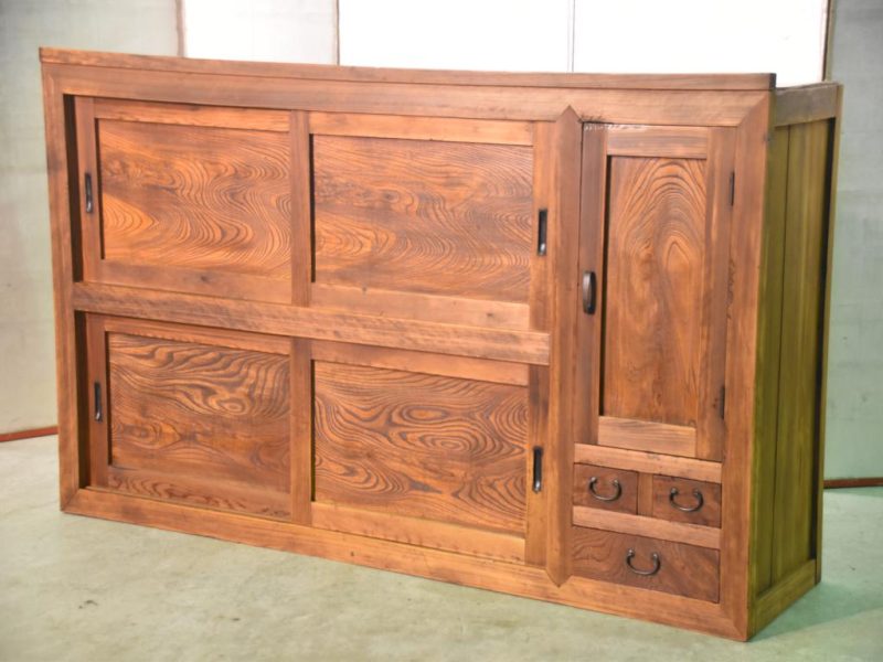 Antique Elm Wood Sideboard Chest - Image 13