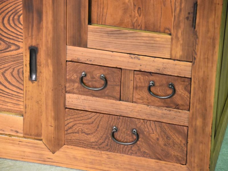 Antique Elm Wood Sideboard Chest - Image 10