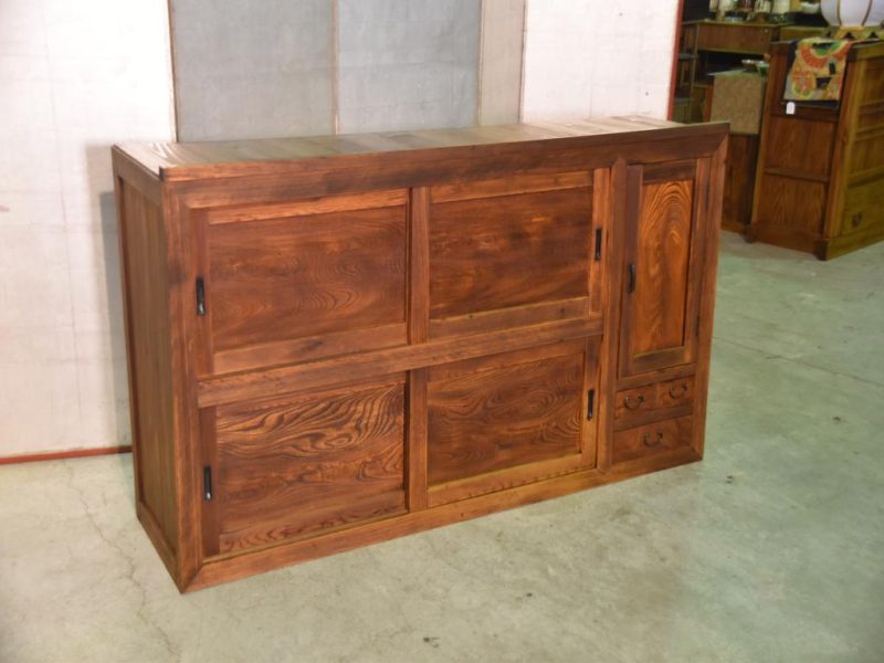 Antique Elm Wood Sideboard Chest - Image 5