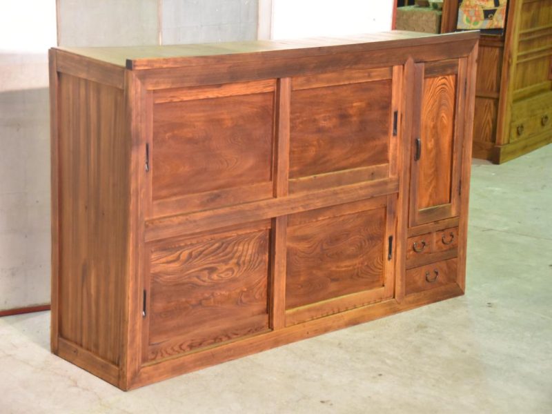 Antique Elm Wood Sideboard Chest - Image 4