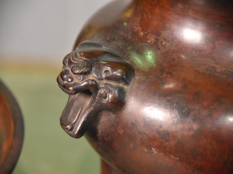 Japanese Cast Bronze Ikenobu Flower Vase - Image 8