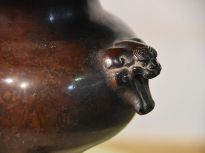 Japanese Cast Bronze Ikenobu Flower Vase - Image 3
