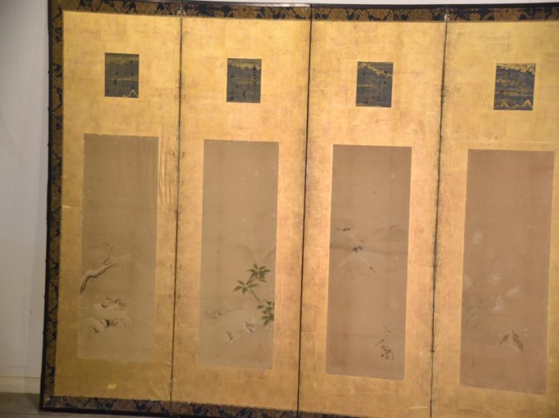 Antique Japanese Byobu 6 Panel Screen - Image 8