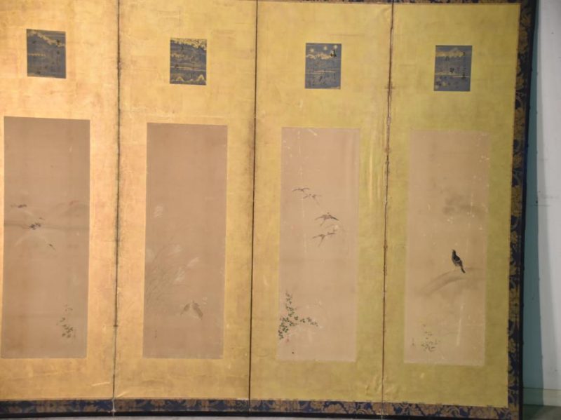 Antique Japanese Byobu 6 Panel Screen - Image 7