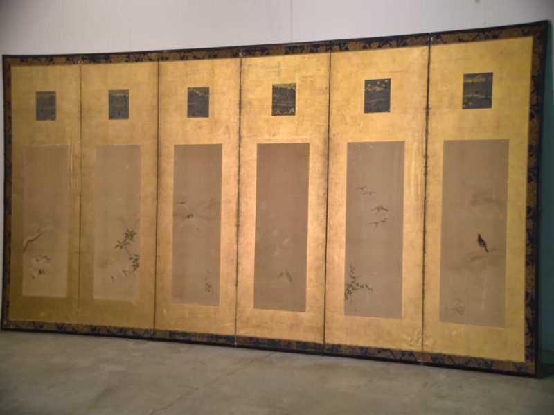 Antique Japanese Byobu 6 Panel Screen - Image 6