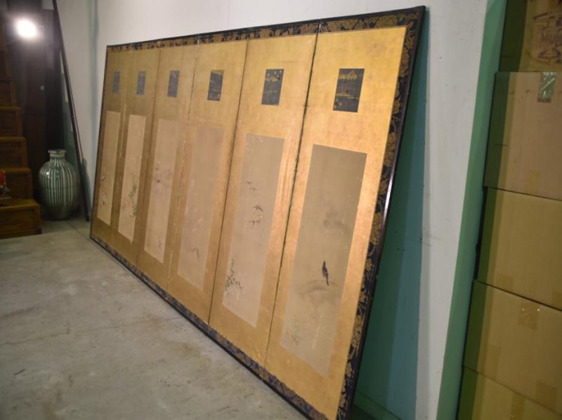 Antique Japanese Byobu 6 Panel Screen - Image 3