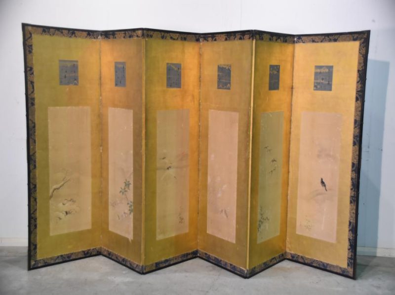 Antique Japanese Byobu 6 Panel Screen - Image 10