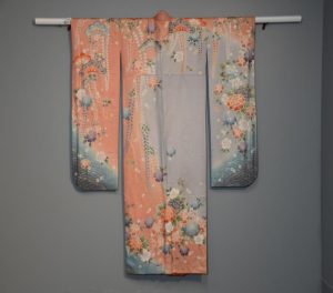 Pink and Grey Wisteria Japanese Vintage Kimono