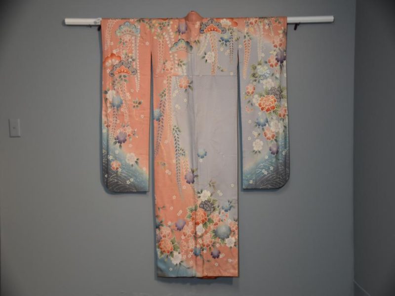 Pink and Grey Wisteria Japanese Vintage Kimono
