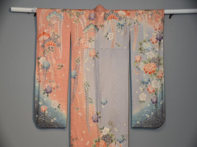 Pink and Grey Wisteria Japanese Vintage Kimono - Image 10