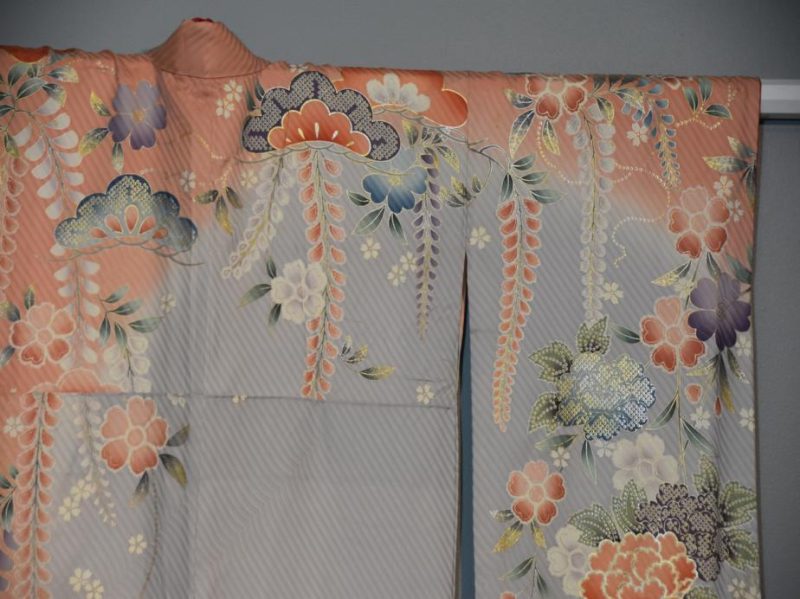Pink and Grey Wisteria Japanese Vintage Kimono - Image 7