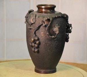 Japanese Bronze Grape Vase