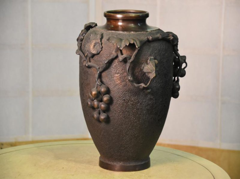 Japanese Bronze Grape Vase