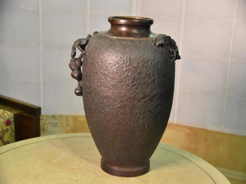 Japanese Bronze Grape Vase - Image 6