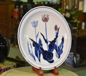 Japanese Celadon Plate Decorated with Tulips