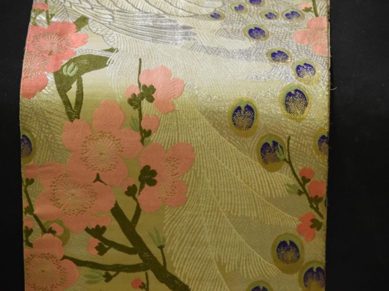 Japanese Vintage Pink Cherry Blossom Brocade Sash Obi - Image 2