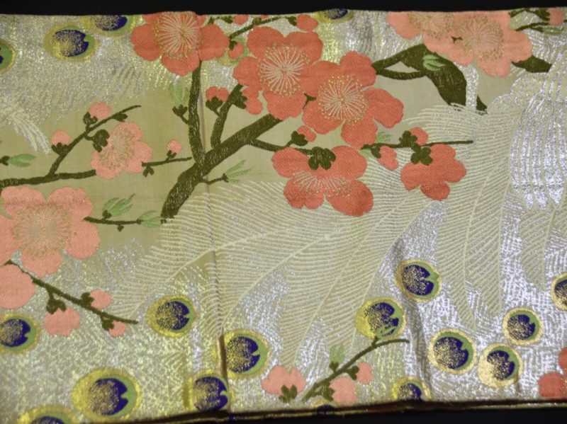 Japanese Vintage Pink Cherry Blossom Brocade Sash Obi - Image 6