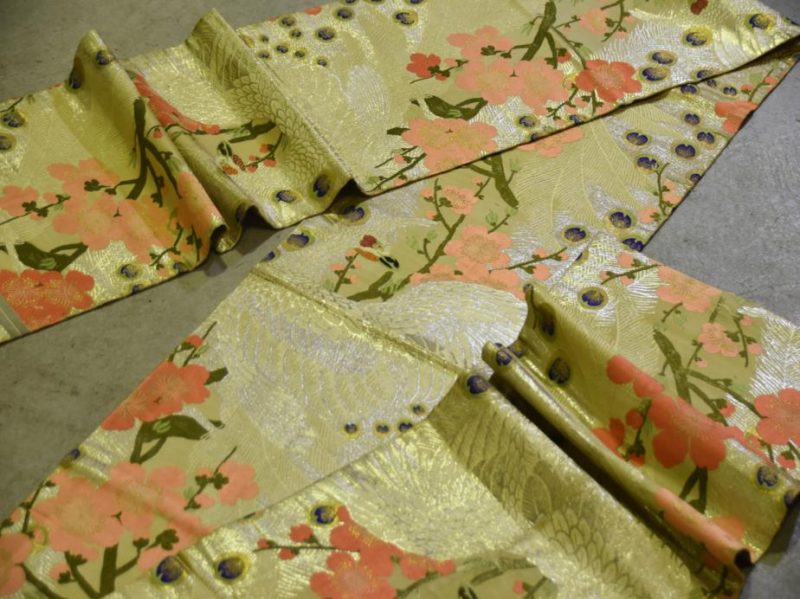 Japanese Vintage Pink Cherry Blossom Brocade Sash Obi - Image 8