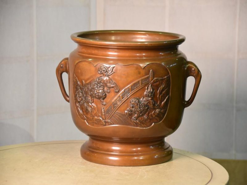 Japanese Cast Bronze Hibachi with Shi Shi