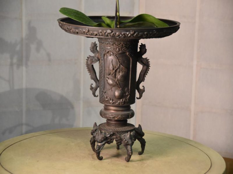 Japanese Cast Bronze Flower Vase - Image 12