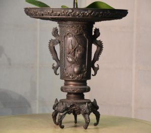 Japanese Cast Bronze Flower Vase