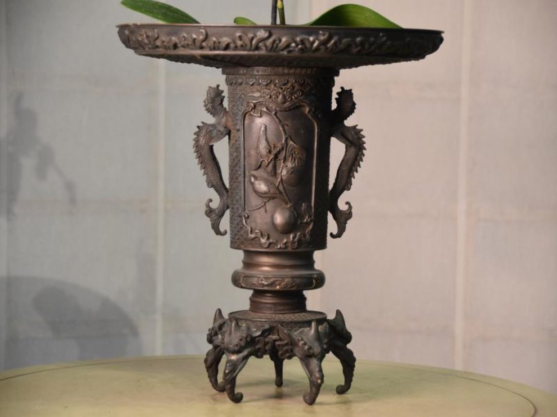 Japanese Cast Bronze Flower Vase