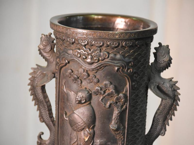 Japanese Cast Bronze Flower Vase - Image 8