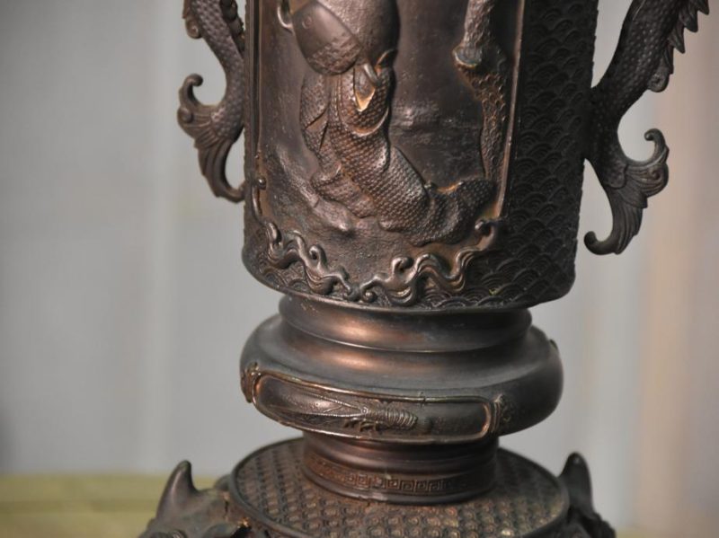 Japanese Cast Bronze Flower Vase - Image 7
