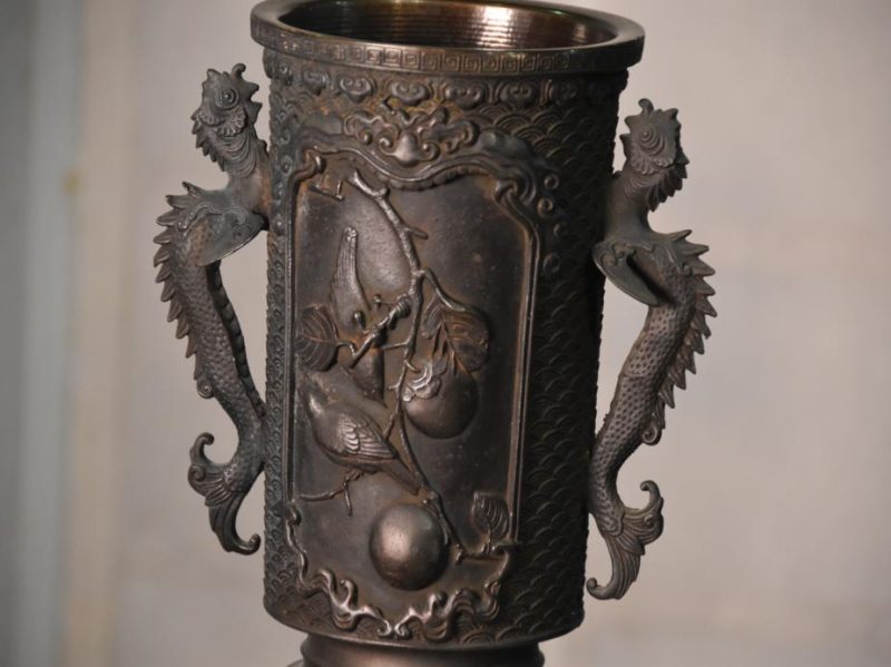Japanese Cast Bronze Flower Vase - Image 3