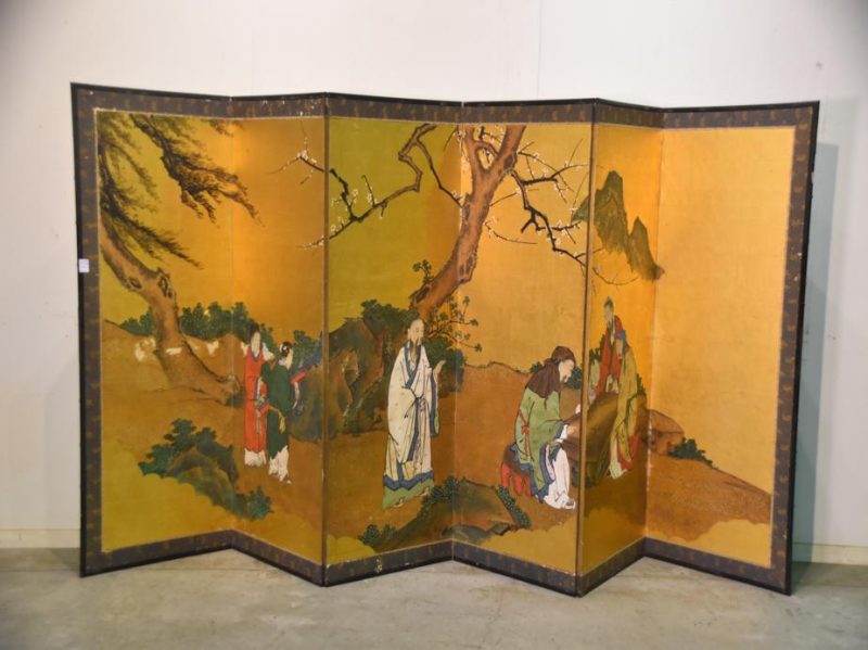 Chinese Sages on Gold 6 Panel Screen - Image 3