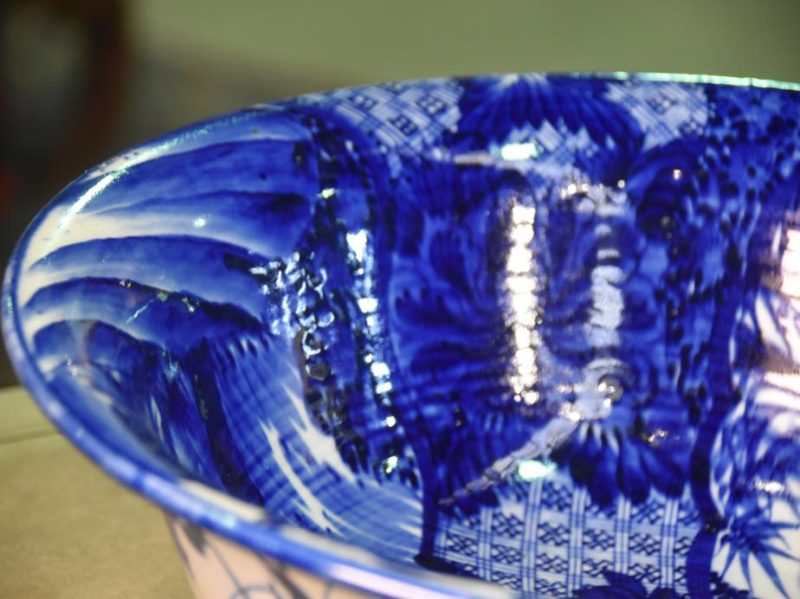 Large Japanese Blue and White Bowl - Image 10