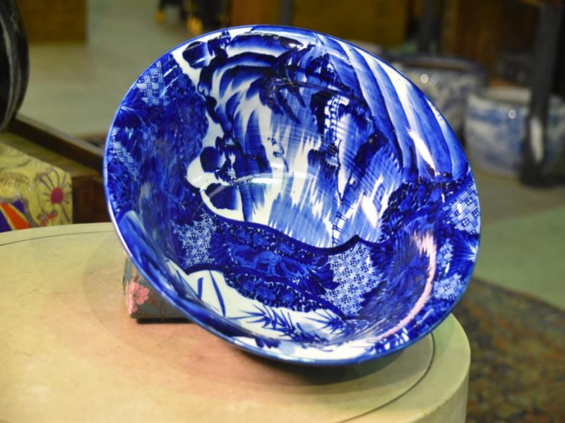 Large Japanese Blue and White Bowl - Image 6